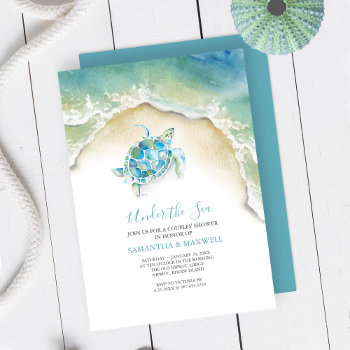 Coastal Seaturtle Blue Baby Shower Watercolor Invitation by DoTellABelle at Zazzle