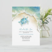 Coastal SeaTurtle Blue Baby Shower Watercolor Invitation (Standing Front)