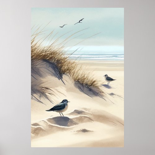 Coastal Serenity Birds  Dunes Beach Escape Poster