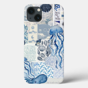 Coastal Serenity: Deep Blue Sea Life Collage Editi iPhone 13 Case