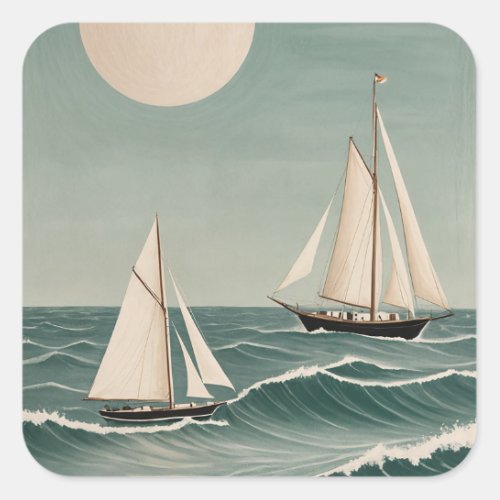 Coastal Serenity Sailboats Under the Moon Square Sticker