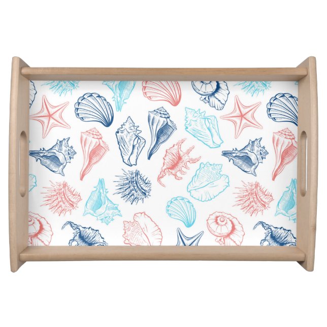 Coastal serving tray with a seashells design (Front)