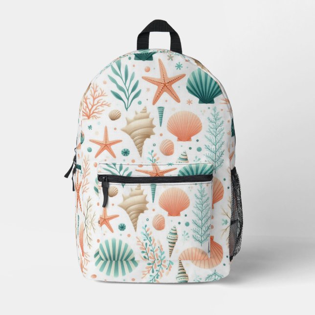Coastal Shell Art Printed Backpack (Front)