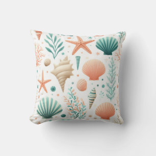 Coastal Shell Art Throw Pillow