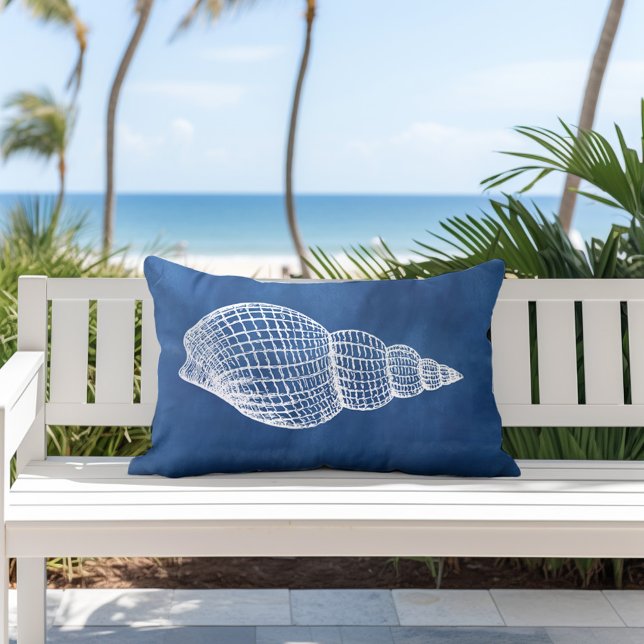 Coastal Shell Blue White Outdoor Lumbar Pillow (Creator Uploaded)