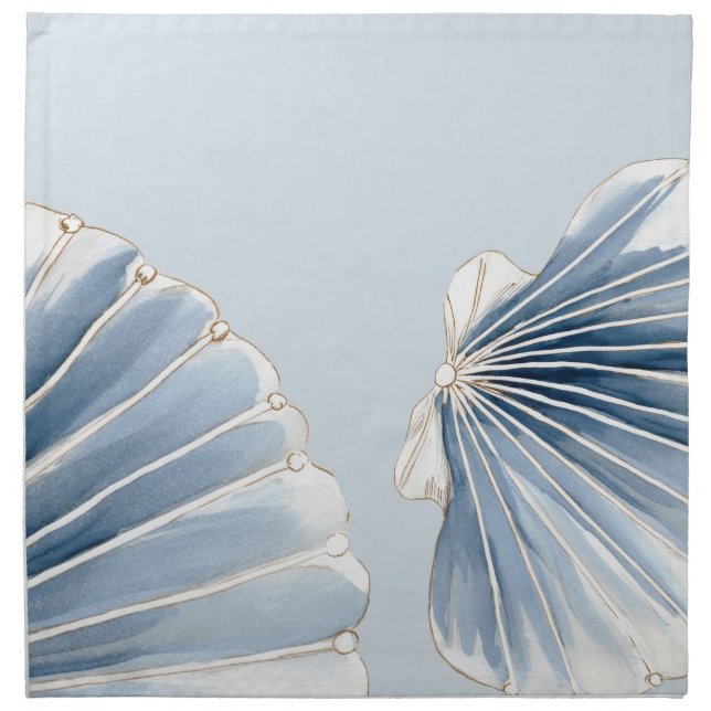 Coastal Shell Botanical | Soft Blue Entertaining Cloth Napkin (Front)