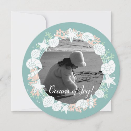 Coastal Shell Christmas Wreath Photo Card