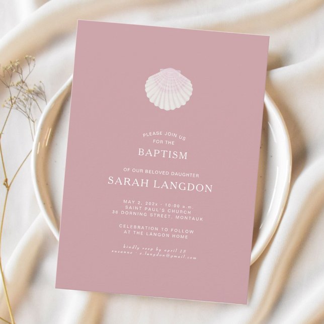 Coastal shell dusty pink baptism Invitation (Creator Uploaded)