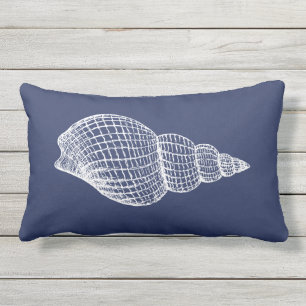 Coastal Shell Navy Blue White Outdoor Lumbar Pillo Lumbar Pillow