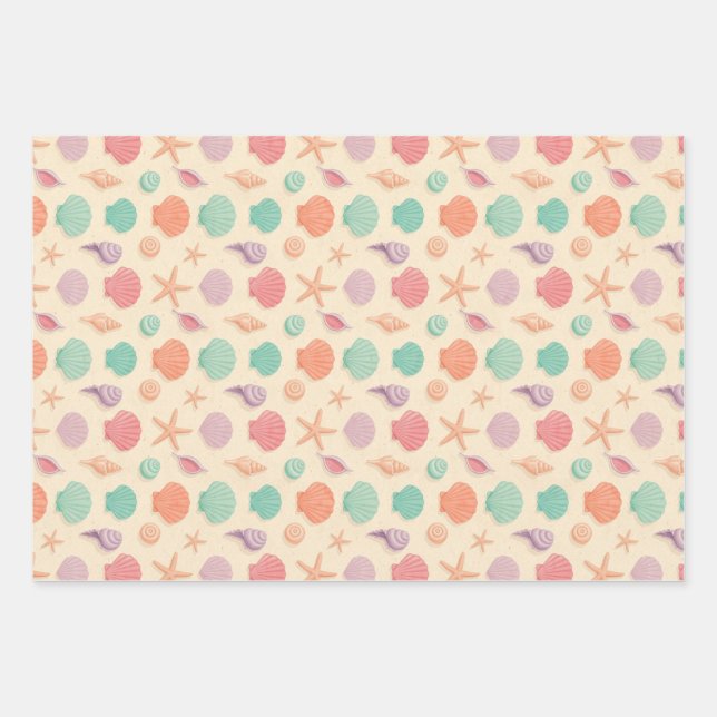 Coastal Shell Pattern Wrapping Paper Sheets (Front)