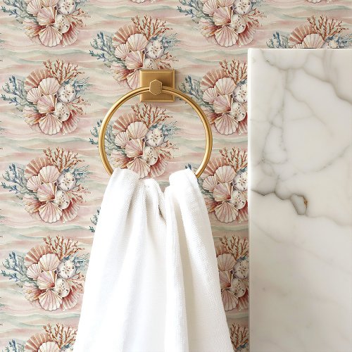 Coastal Shells And Coral On Pastel Waves Wallpaper