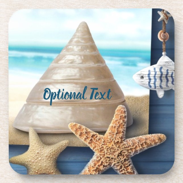 Coastal Shells and Starfish Nautical Custom Beverage Coaster (Front)