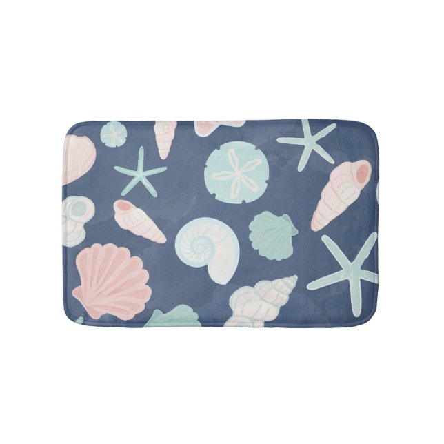 Coastal Shells Beach & Ocean Design Bath Mat (Front)