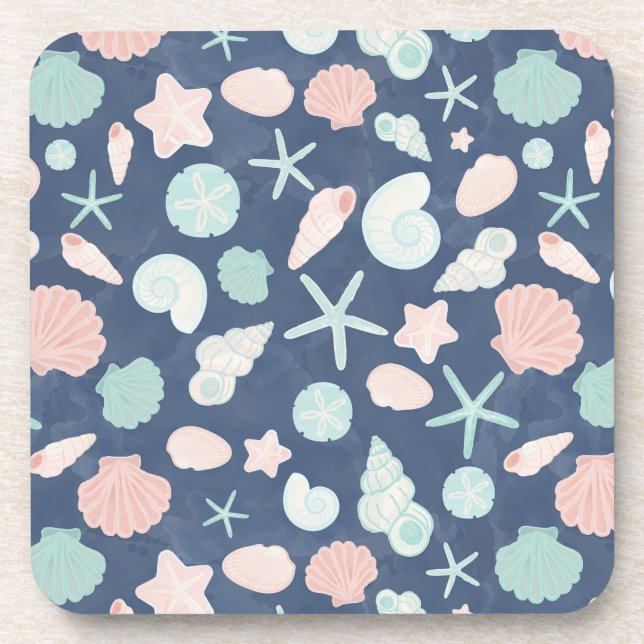 Coastal Shells Beach & Ocean Design Beverage Coaster (Front)