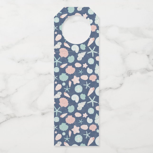 Coastal Shells Beach & Ocean Design Bottle Hanger Tag (Front)