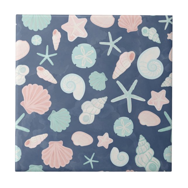 Coastal Shells Beach & Ocean Design Ceramic Tile (Front)