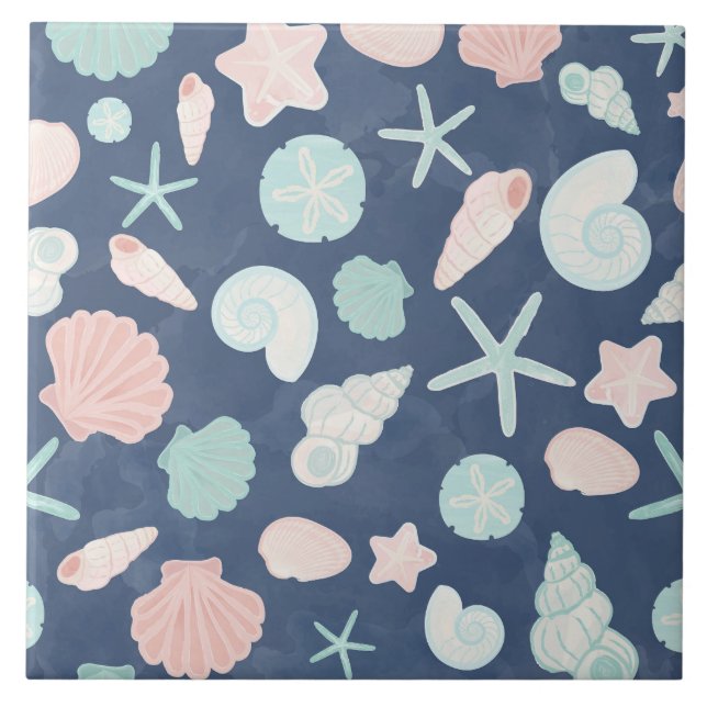 Coastal Shells Beach & Ocean Design Ceramic Tile (Front)