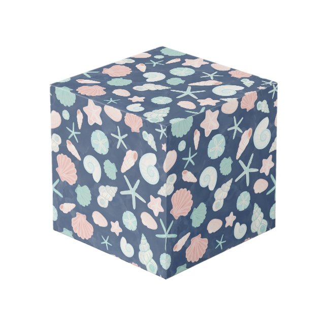 Coastal Shells Beach & Ocean Design Cube (Front Angled)