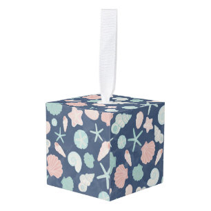 Coastal Shells Beach & Ocean Design Cube Ornament