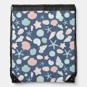 Coastal Shells Beach & Ocean Design Drawstring Bag