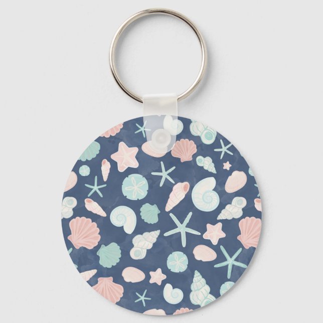Coastal Shells Beach & Ocean Design Keychain (Front)