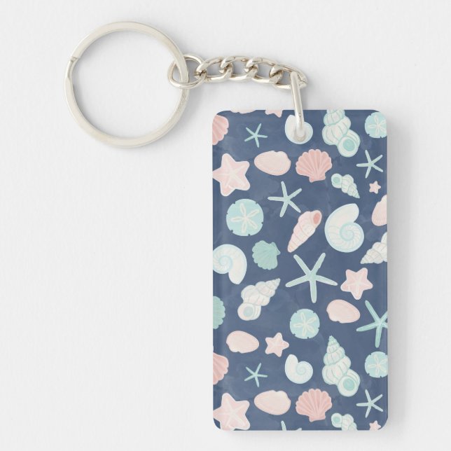 Coastal Shells Beach & Ocean Design Keychain (Front)