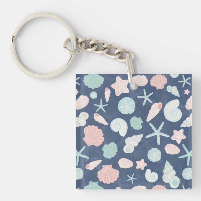Coastal Shells Beach & Ocean Design Keychain (Front)