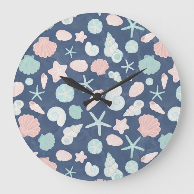 Coastal Shells Beach & Ocean Design Large Clock (Front)