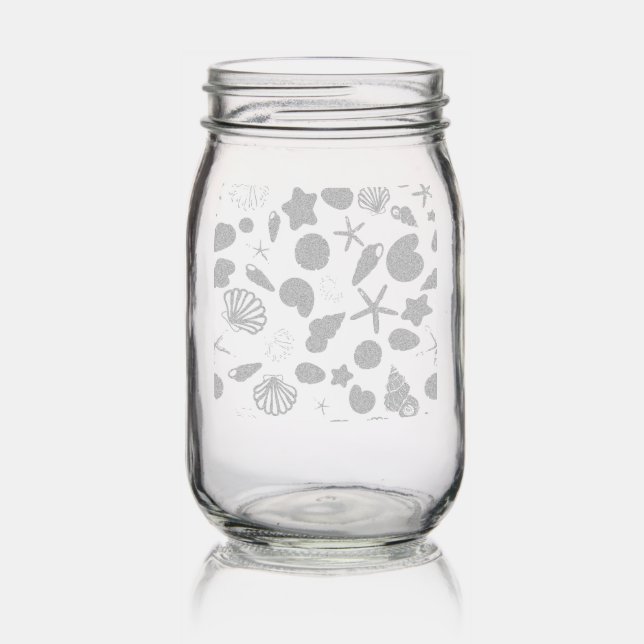 Coastal Shells Beach & Ocean Design Mason Jar (Glassware)