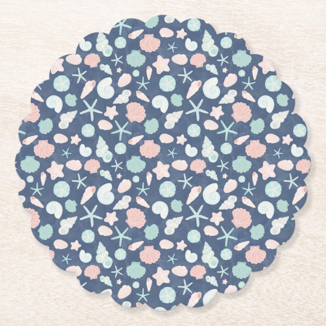 Coastal Shells Beach & Ocean Design Paper Coaster (Front)