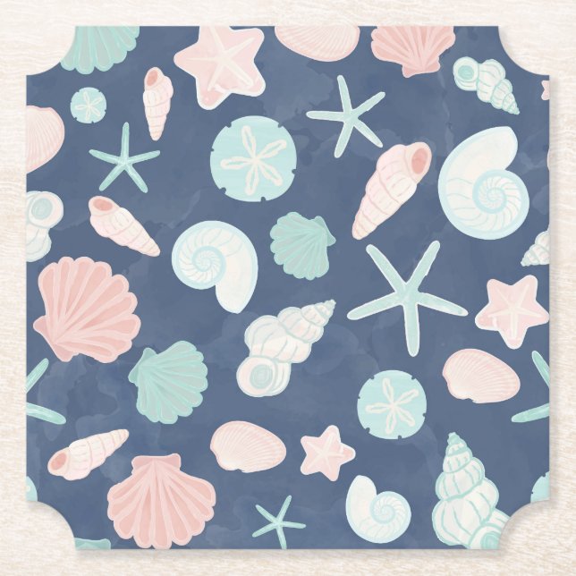 Coastal Shells Beach & Ocean Design Paper Coaster (Front)