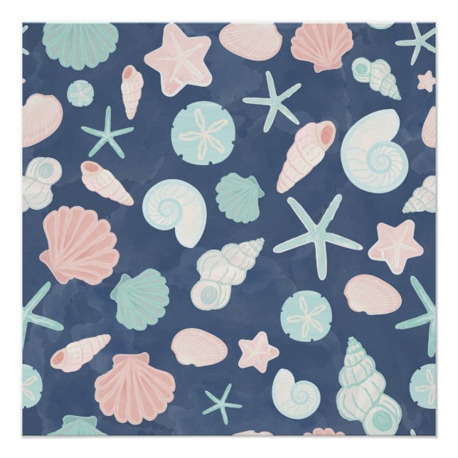 Coastal Shells Beach & Ocean Design Poster (Front)