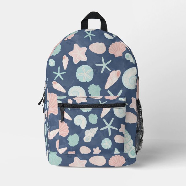 Coastal Shells Beach & Ocean Design Printed Backpack (Front)