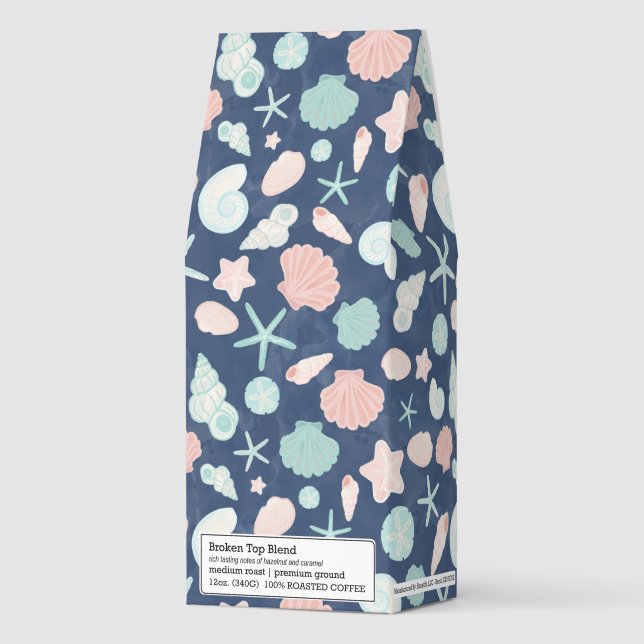 Coastal Shells Beach & Ocean Design Roasted Coffee (Front)