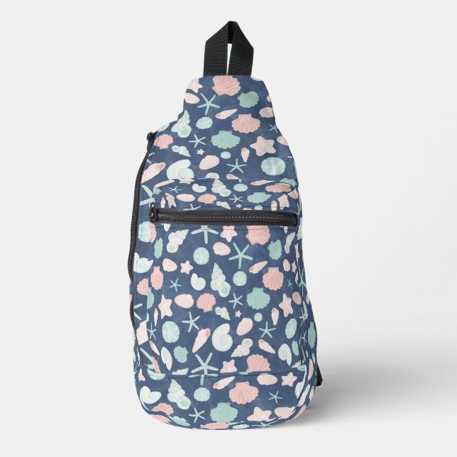 Coastal Shells Beach & Ocean Design Sling Bag (Front)