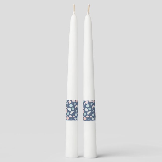 Coastal Shells Beach & Ocean Design Taper Candle (Front)