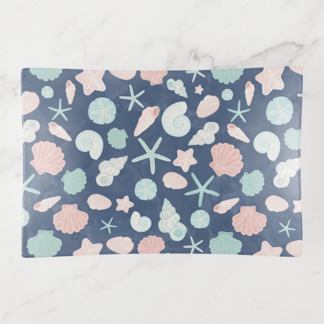 Coastal Shells Beach & Ocean Design Trinket Tray (Front)