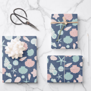 Coastal Shells Beach & Ocean Design Wrapping Paper Sheets