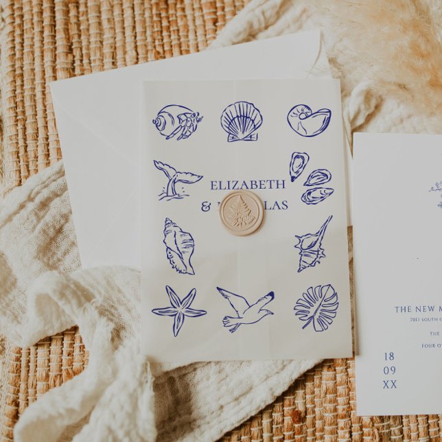 Coastal Shells | Beach Wedding Overlay Vellum Invitations (Creator Uploaded)