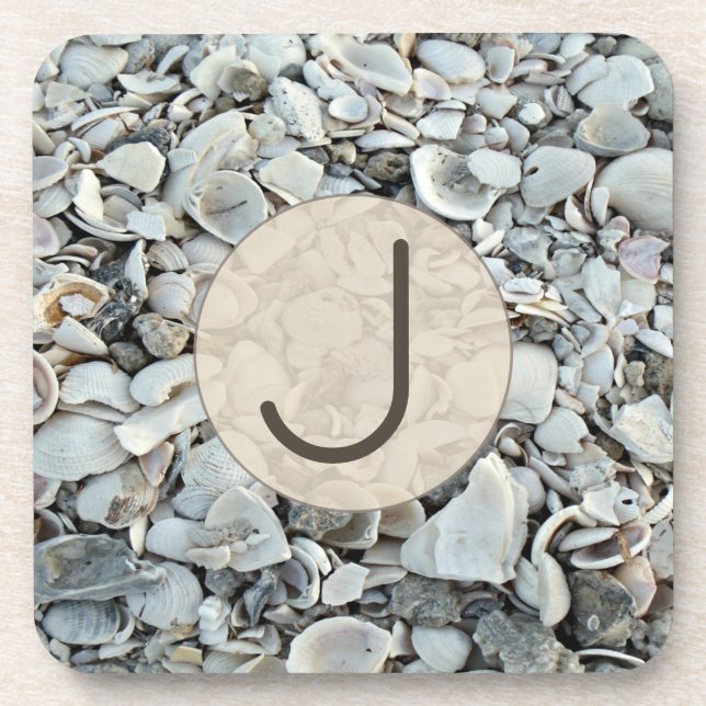 Coastal Shells Initial Accent Beverage Coaster (Front)