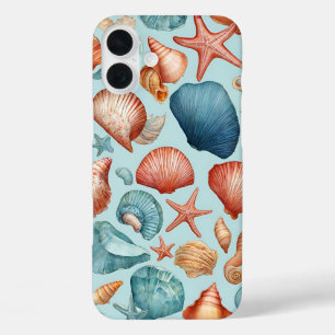 Coastal Shells & Starfish Pattern iPhone 16 Plus Case