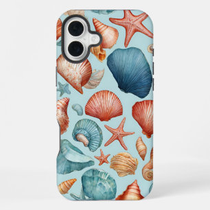 Coastal Shells & Starfish Pattern iPhone 16 Plus Case