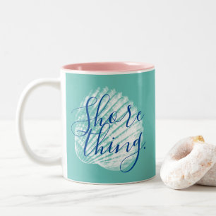Coastal Shore Thing Script White Seashell Two-Tone Coffee Mug