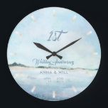 Coastal Shoreline Beach Modern Wedding Anniversary Large Clock<br><div class="desc">A modern, elegant, personalized wedding anniversary keepsake clock featuring a hand-painted background of a wild ocean coast line, modern typography and the words "Wedding Anniversary" in elegant calligraphy. A nice custom wedding gift or wedding anniversary for a young - and young at heart - couple celebrating their 1st, 3rd, 5th,...</div>