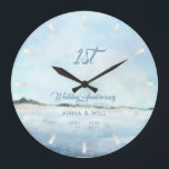Coastal Shoreline Beach Modern Wedding Anniversary Large Clock<br><div class="desc">A modern, elegant, personalized wedding anniversary keepsake clock featuring a hand-painted background of a wild ocean coast line, modern typography and the words "Wedding Anniversary" in elegant calligraphy. A nice custom wedding gift or wedding anniversary for a young - and young at heart - couple celebrating their 1st, 3rd, 5th,...</div>