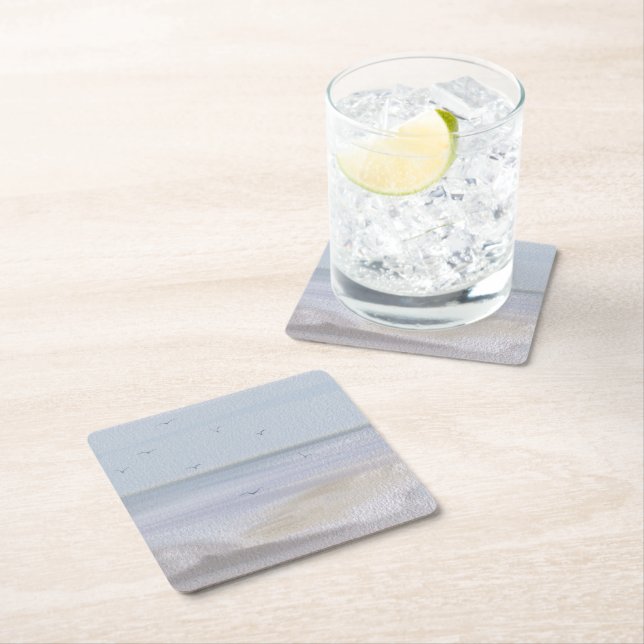 Coastal Shoreline Beach Watercolor Paper Coasters (Insitu)