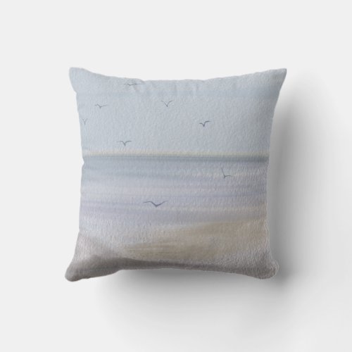 Coastal Shoreline Beach Watercolor Throw Pillow