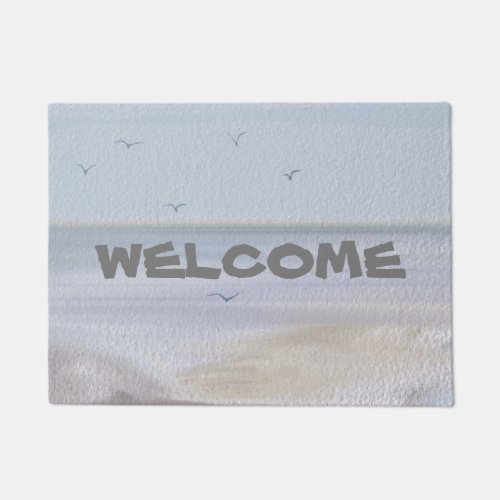 Coastal Shoreline Beach Watercolor Welcome Doormat