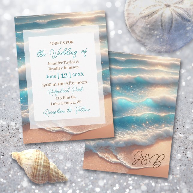Coastal Shoreline Elegant Wedding Invitation (Creator Uploaded)