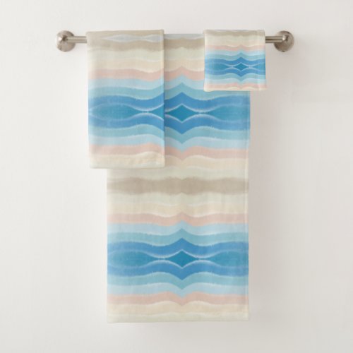 Coastal Shoreline Salty Wavy Repeat Pattern Bath Towel Set